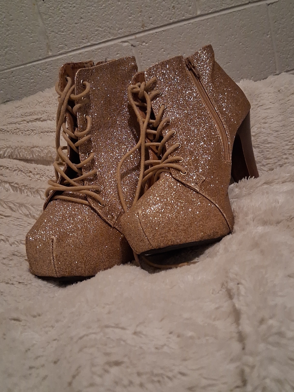 Sparkling Gold Platform Ankle Boots